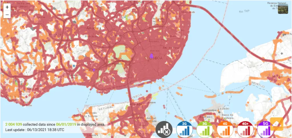Lisbon map of the 4g coverage